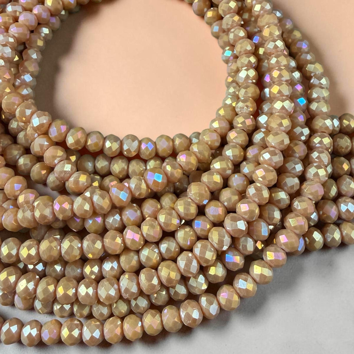 4x3mm Faceted Glass Beads, Camel Tan with AB Finish (CamelAB-4) * 13" Strand