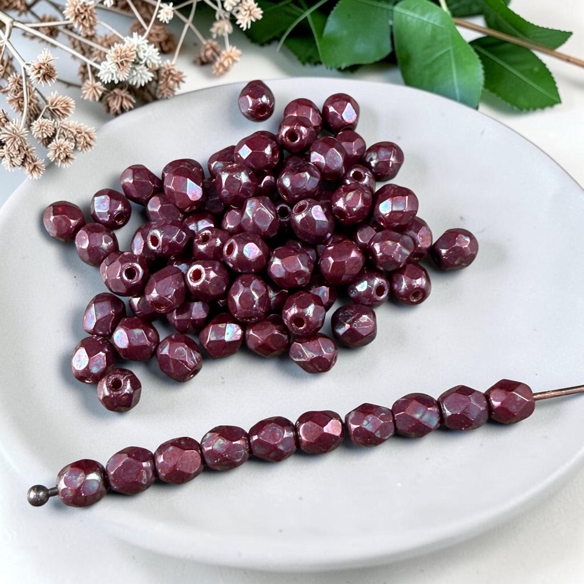 Czech Glass Beads - 4mm Faceted Round, Dark Wine Luster (R954187) * 50 Beads