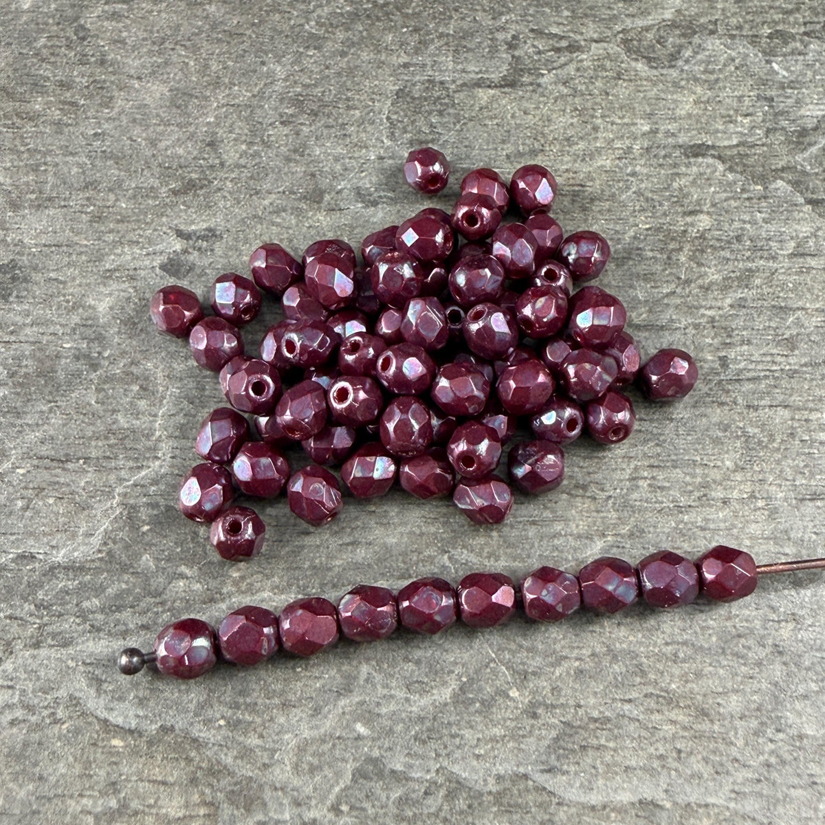 Czech Glass Beads - 4mm Faceted Round, Dark Wine Luster (R954187) * 50 Beads