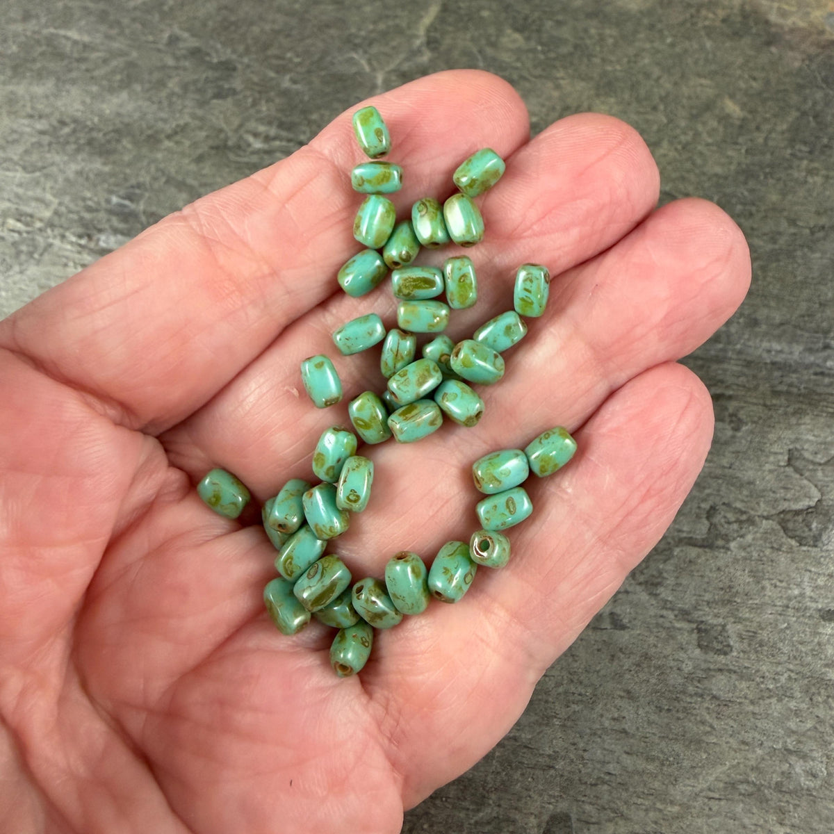 Czech Glass Beads - 5x3mm Rectangle, Turquoise Picasso (R965520) * 50 Beads