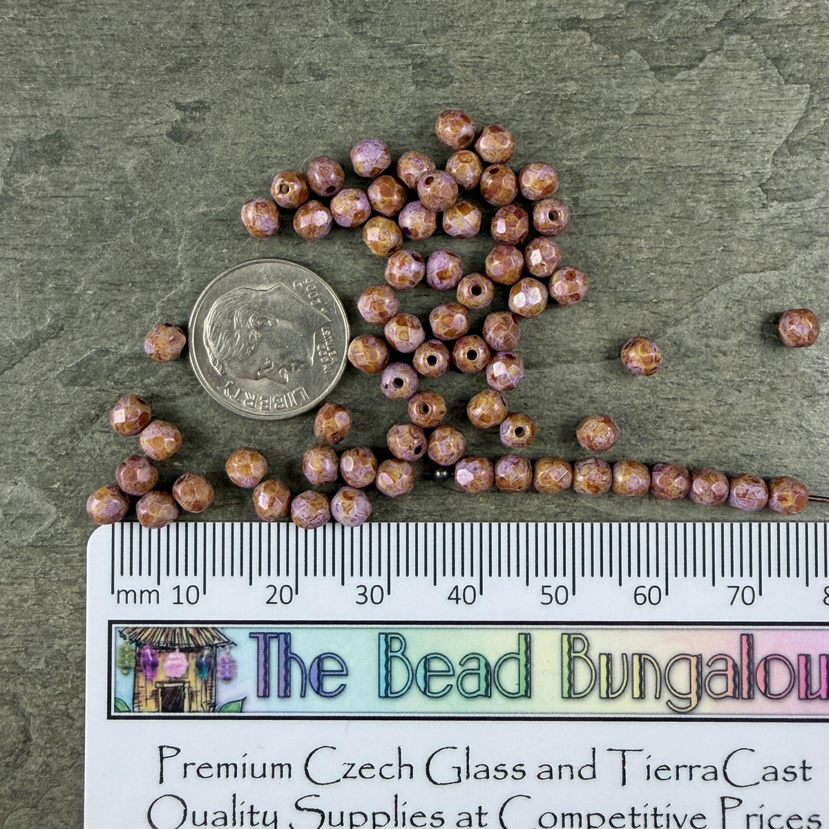 Czech Glass Beads - 4mm Faceted Round, Thistle with Brown Picasso (R952530) * 50 Beads