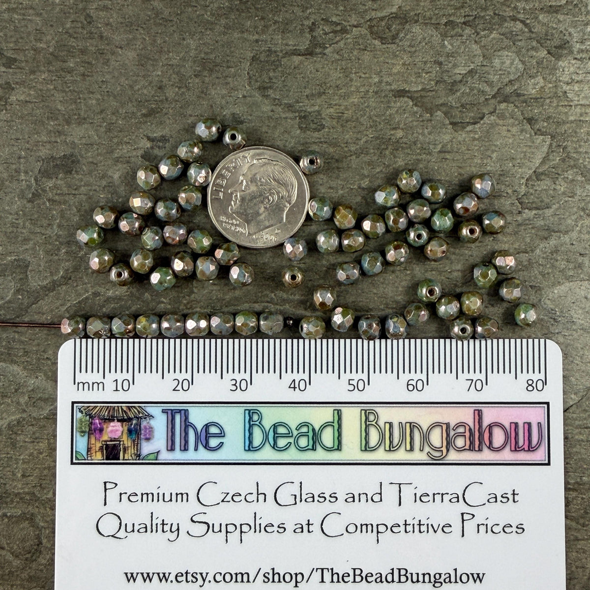 Czech Glass Beads - 4mm Faceted Round, Turquoise with Bronze Picasso Luster (R500634) * 50 Beads