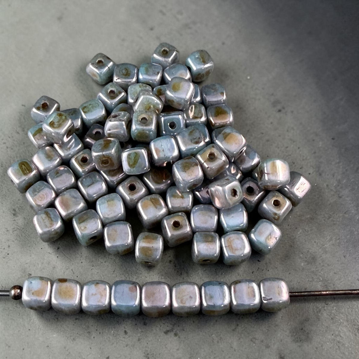 Czech Glass Beads - 3.5mm Cube Beads, Slate Blue, Gray & Lavender Picasso (955656) * Qty. 50