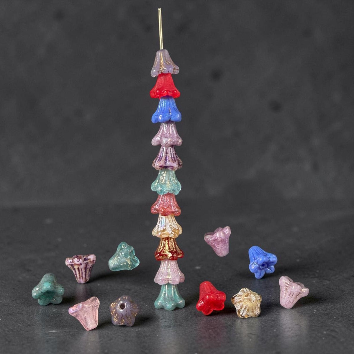 Czech Beads - 5x6mm Small Trumpet Bell Flower, Mixed Colors - Assortment (Tbell-mix) * 72 Beads