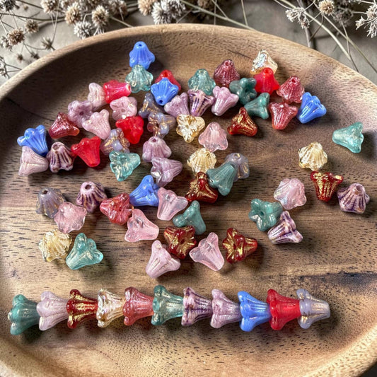 Czech Beads - 5x6mm Small Trumpet Bell Flower, Mixed Colors - Assortment (Tbell-mix) * 72 Beads