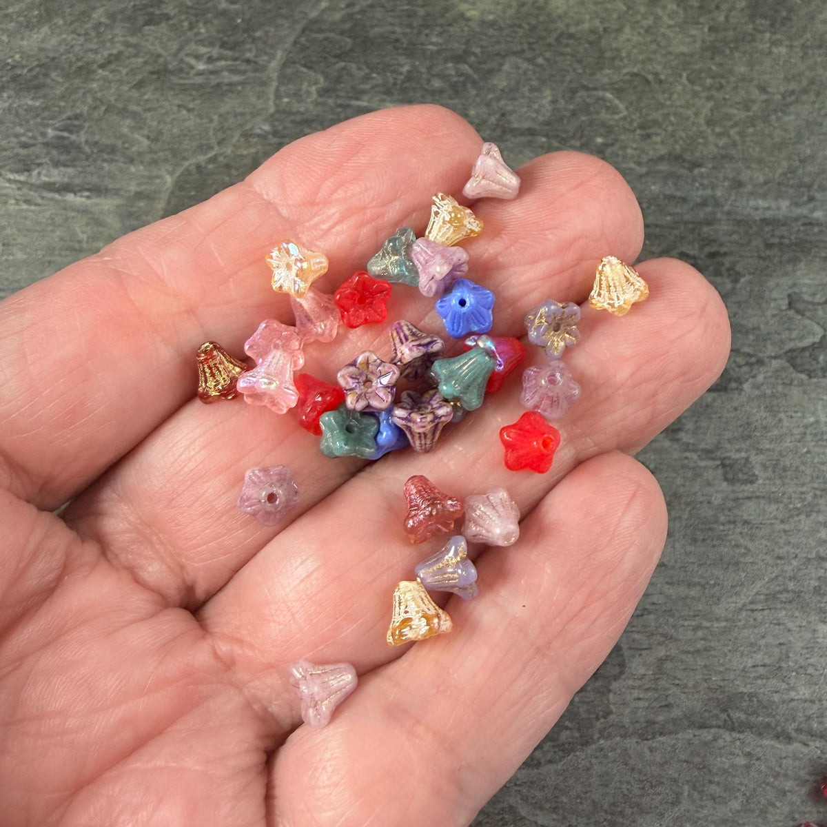 Czech Beads - 5x6mm Small Trumpet Bell Flower, Mixed Colors - Assortment (Tbell-mix) * 72 Beads