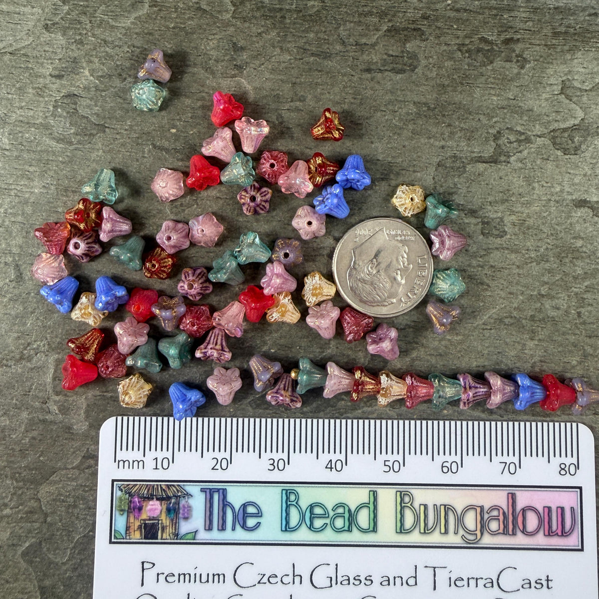 Czech Beads - 5x6mm Small Trumpet Bell Flower, Mixed Colors - Assortment (Tbell-mix) * 72 Beads