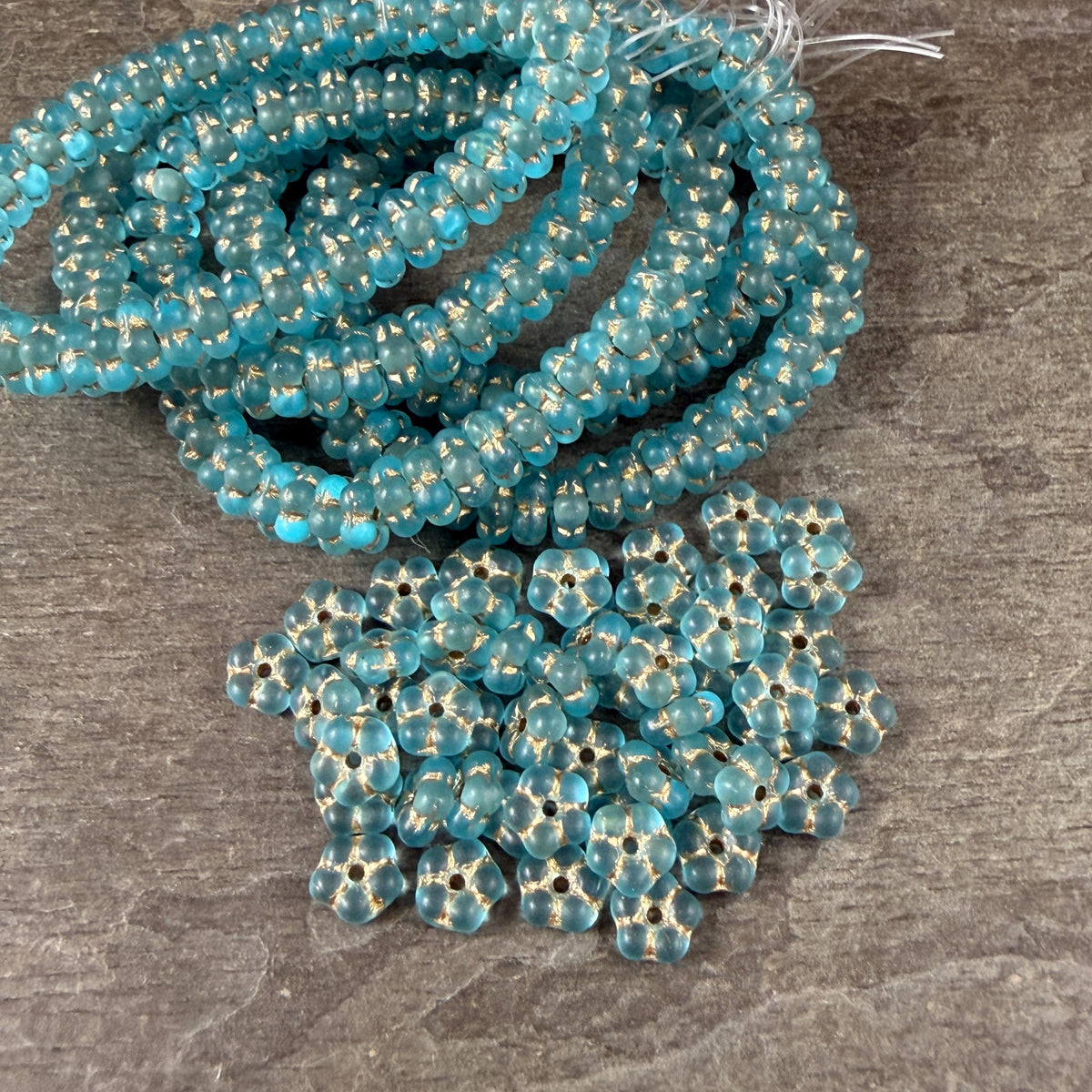 Czech Glass Beads - 5mm Forget-Me-Not Daisy Spacers, Sky Blue with Gold Wash (FMN/N-0812) * Qty. 50