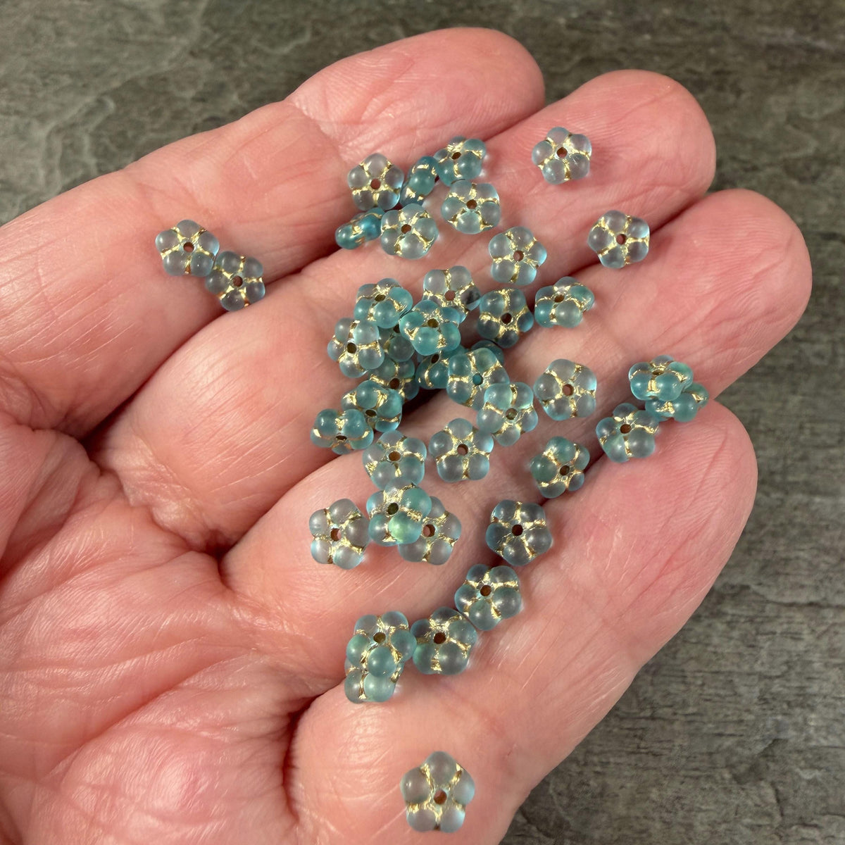 Czech Glass Beads - 5mm Forget-Me-Not Daisy Spacers, Sky Blue with Gold Wash (FMN/N-0812) * Qty. 50