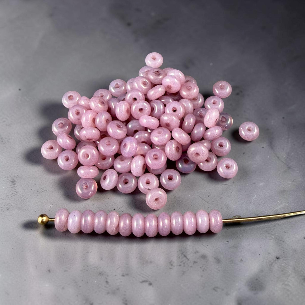Czech Glass Beads - 2.25x4mm Heishi Rondelle, Rose Opaline (950433) * 100 Beads