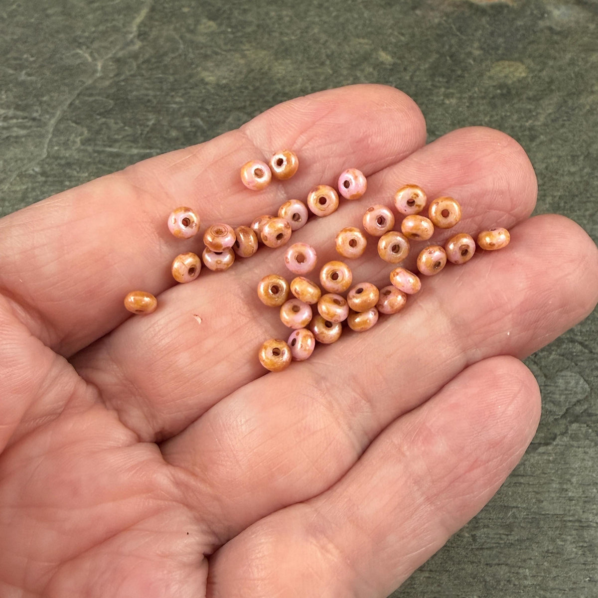 Czech Glass Beads - 2.25x4mm Heishi Rondelle, Rose Pink Picasso (951813) * 100 Beads