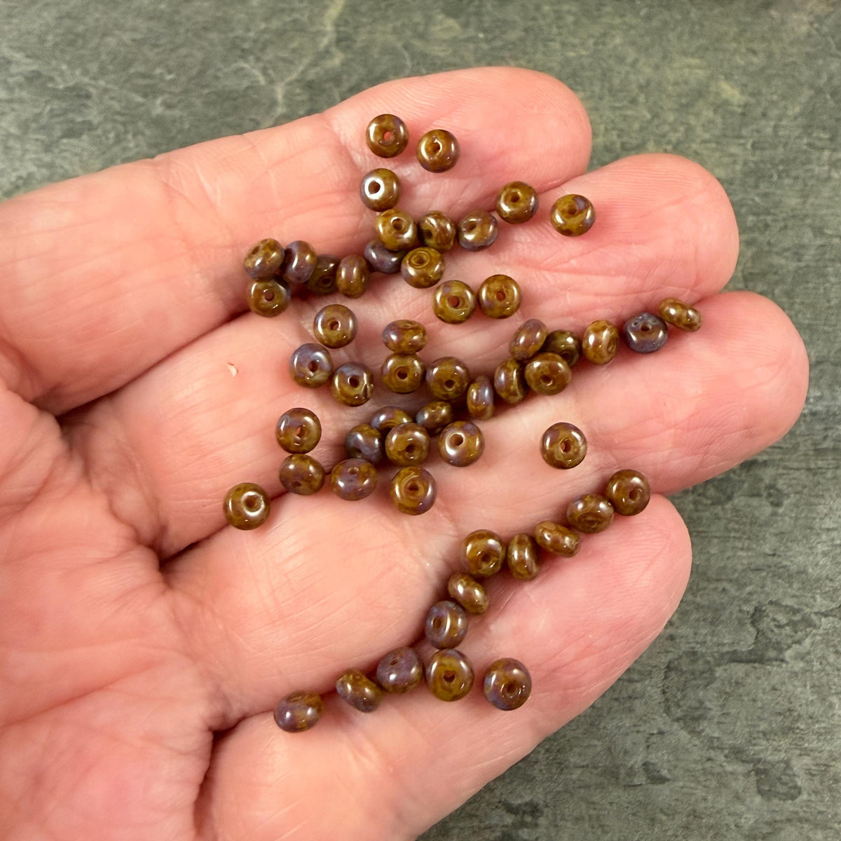 Czech Glass Beads - 2.25x4mm Heishi Rondelle, Brown and Purple Picasso (953817) * 100 Beads