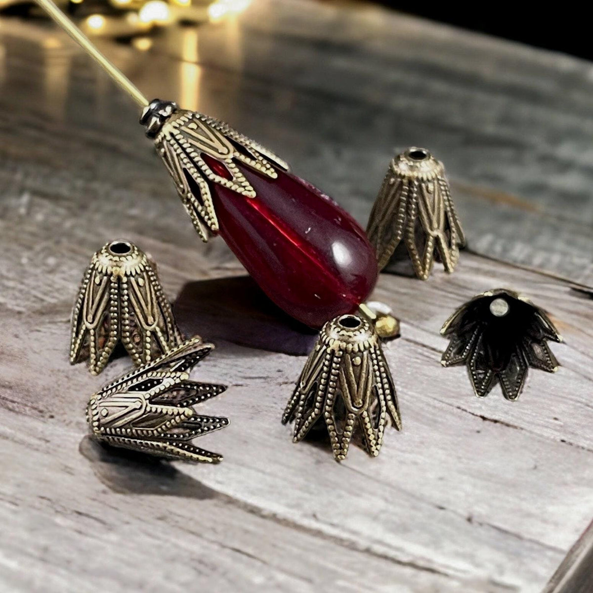 9x8mm Antiqued Brass Tapered Cone Shaped Bead Caps (BC-9254) * Qty. 10