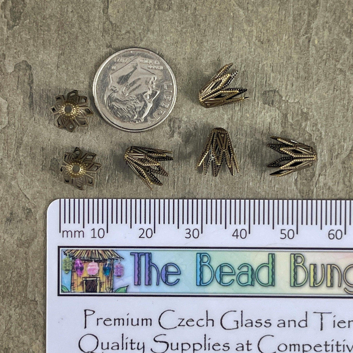 9x8mm Antiqued Brass Tapered Cone Shaped Bead Caps (BC-9254) * Qty. 10