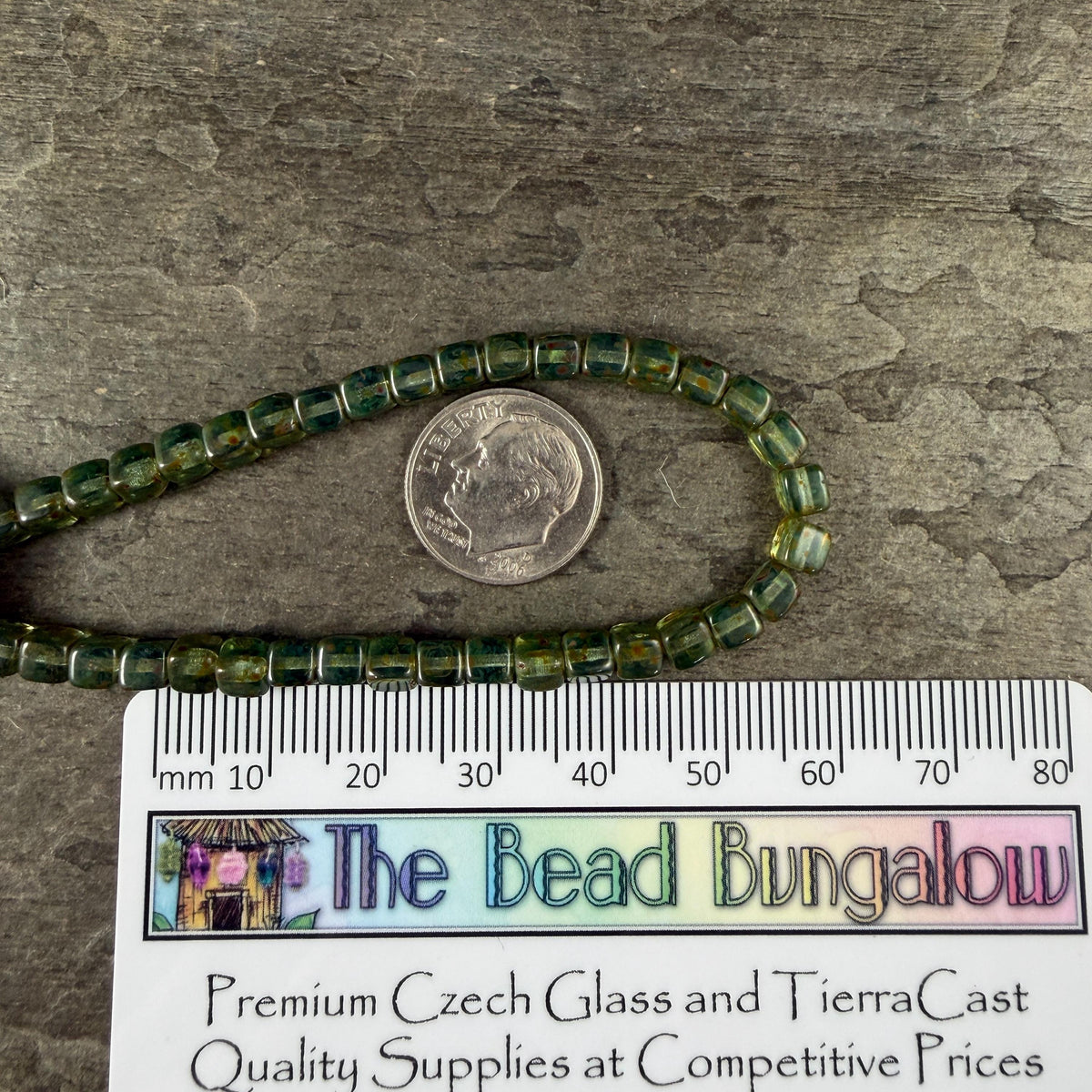 4mm Czech Glass Cube Beads, Transparent Sea Green with Picasso (CUB/N-2088) * Qty. 40