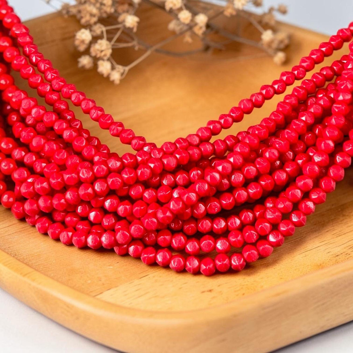 Czech Glass Beads - 3mm English Cut Cube, Opaque True Red (EC/SM-9320) * Qty. 50