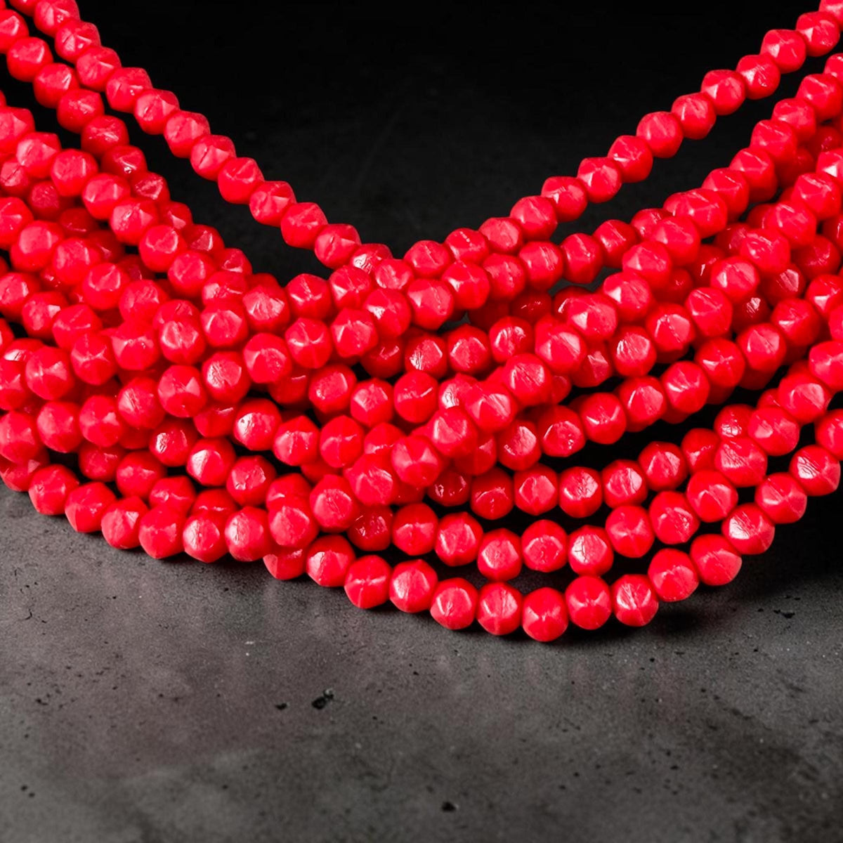 Czech Glass Beads - 3mm English Cut Cube, Opaque True Red (EC/SM-9320) * Qty. 50