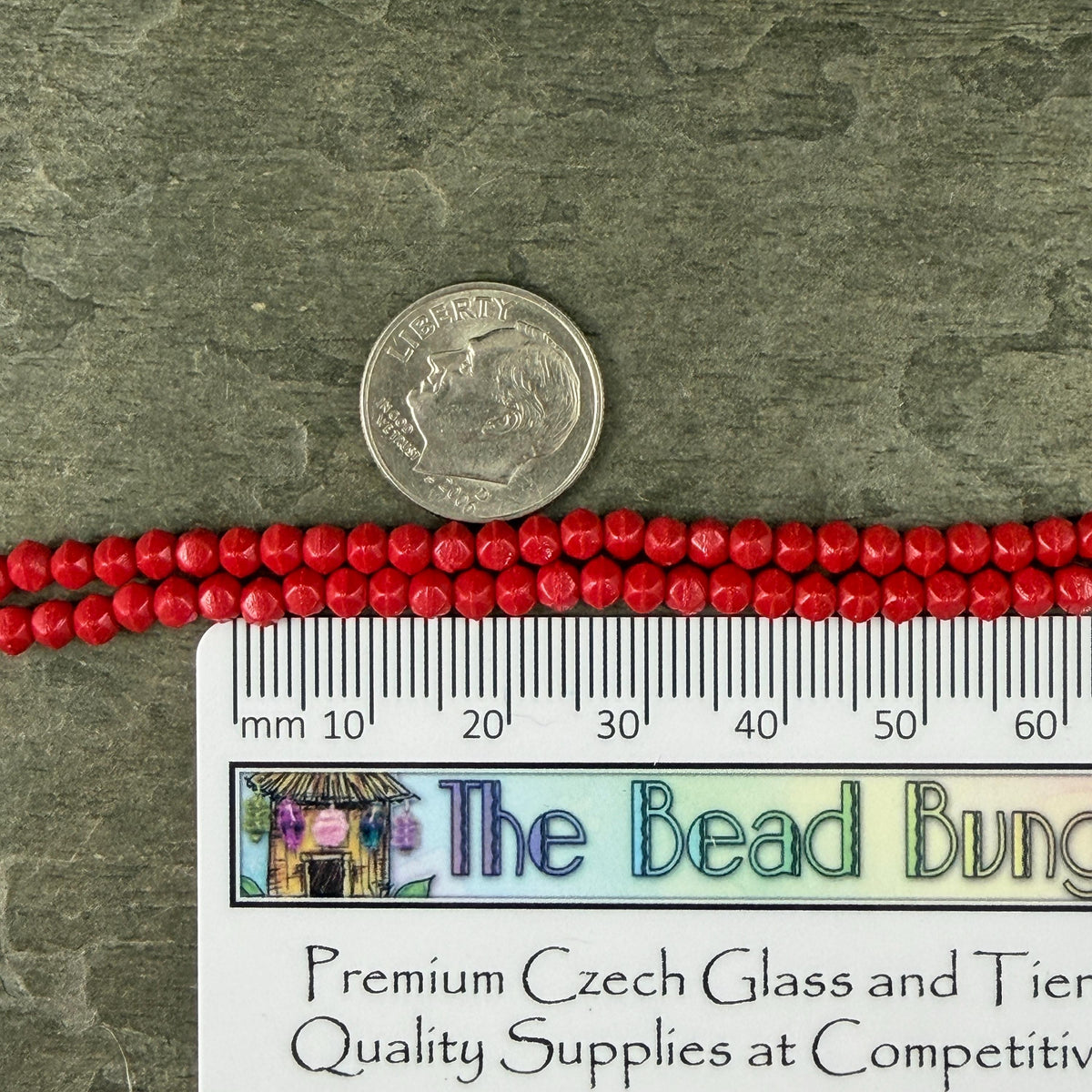 Czech Glass Beads - 3mm English Cut Cube, Opaque True Red (EC/SM-9320) * Qty. 50