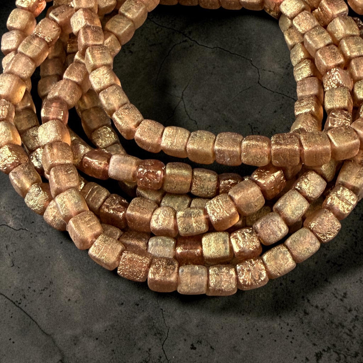 Czech Glass Beads - 4mm Cube Beads, Honey Gold, Etched with AB Finish (CUB/N-2289) * Qty. 40