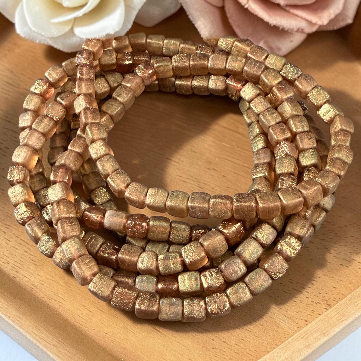 Czech Glass Beads - 4mm Cube Beads, Honey Gold, Etched with AB Finish (CUB/N-2289) * Qty. 40