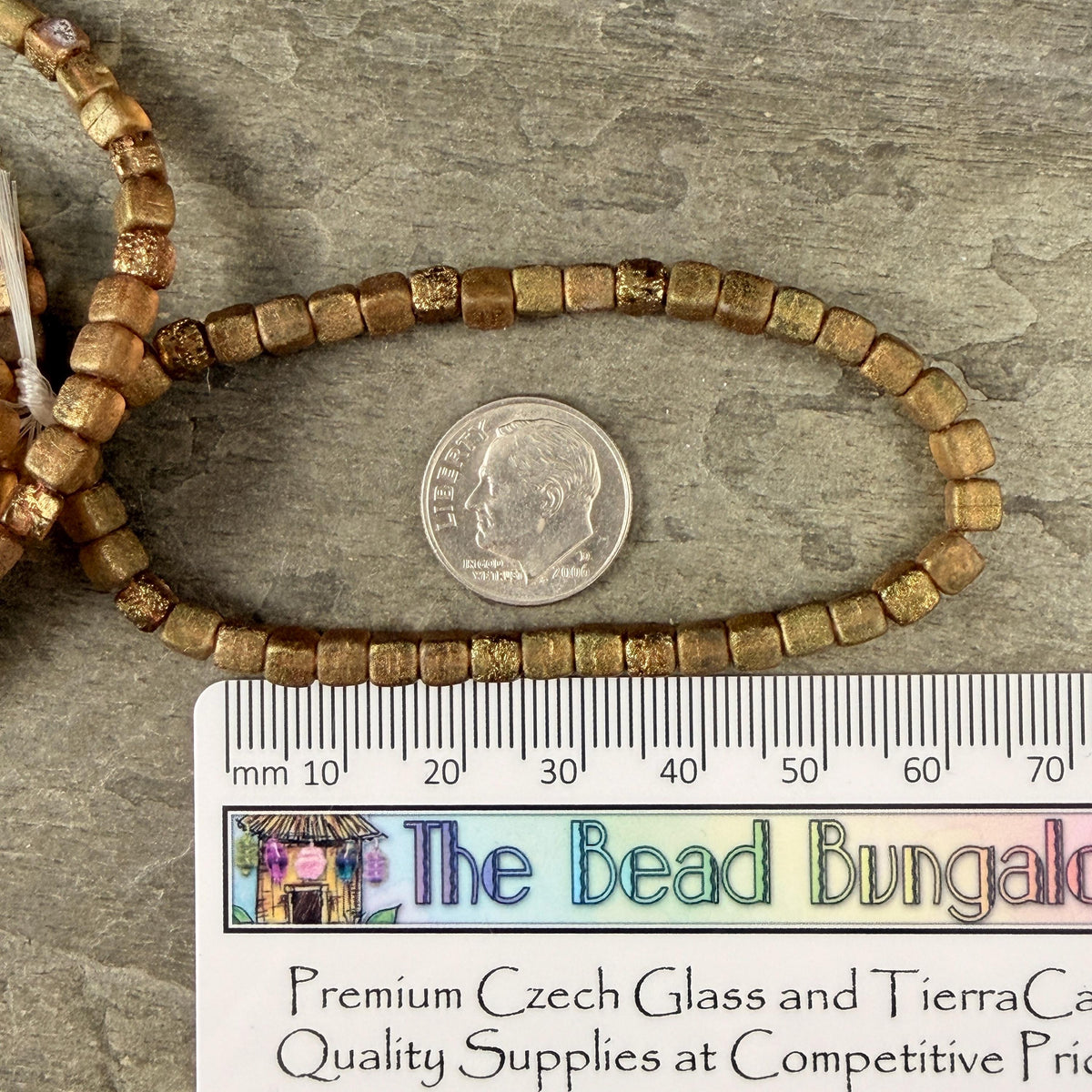 Czech Glass Beads - 4mm Cube Beads, Honey Gold, Etched with AB Finish (CUB/N-2289) * Qty. 40