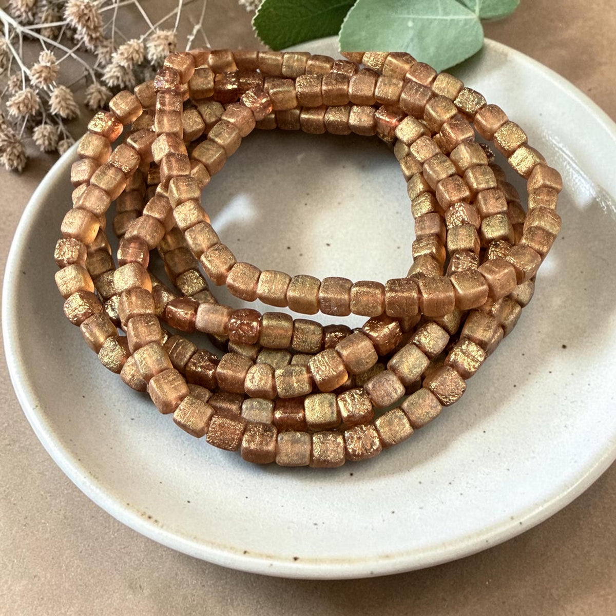 Czech Glass Beads - 4mm Cube Beads, Honey Gold, Etched with AB Finish (CUB/N-2289) * Qty. 40