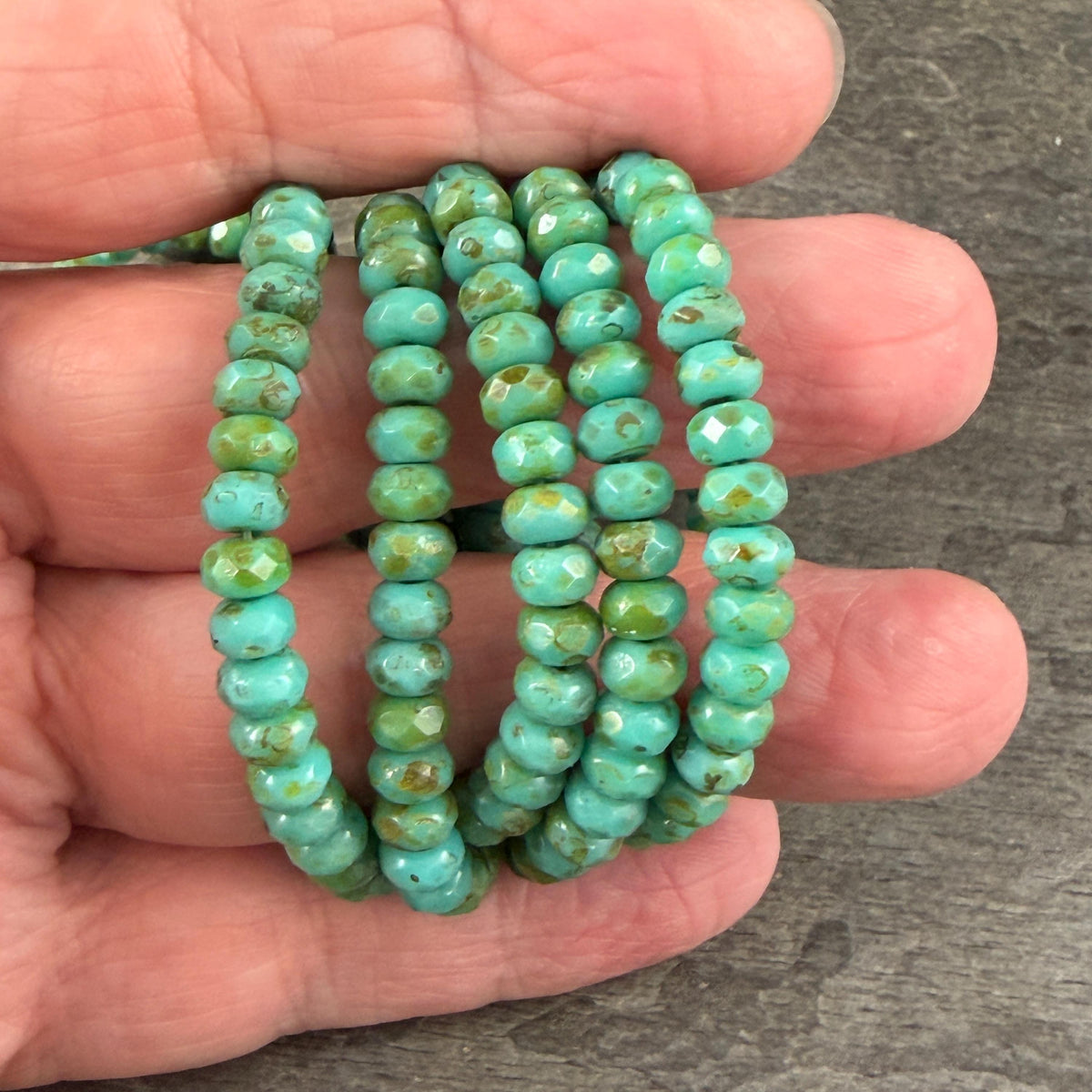 Czech Glass Beads - 5x3mm Faceted Rondelle, Turquoise with Picasso Finish (R5/N-0045) * Qty. 30