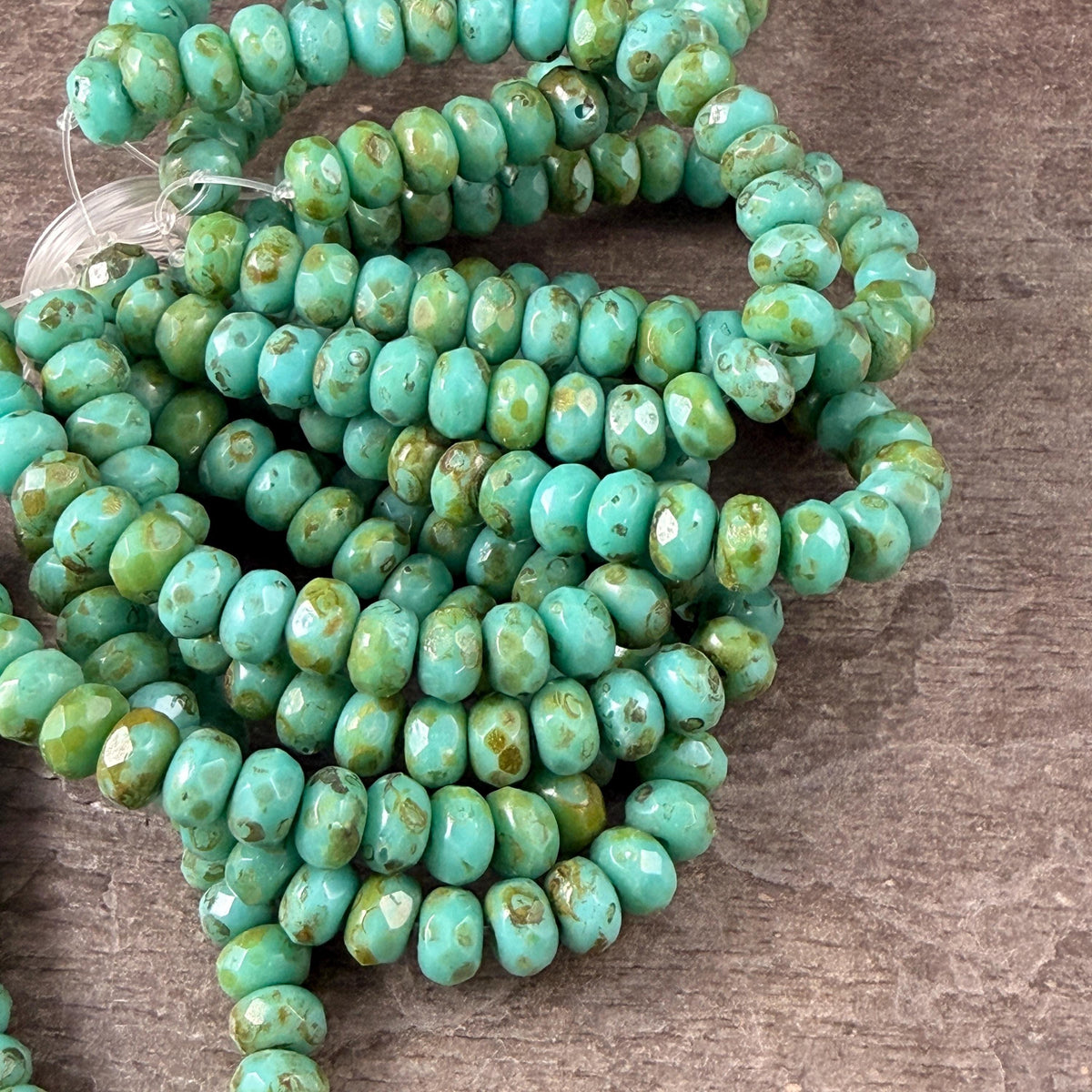 Czech Glass Beads - 5x3mm Faceted Rondelle, Turquoise with Picasso Finish (R5/N-0045) * Qty. 30