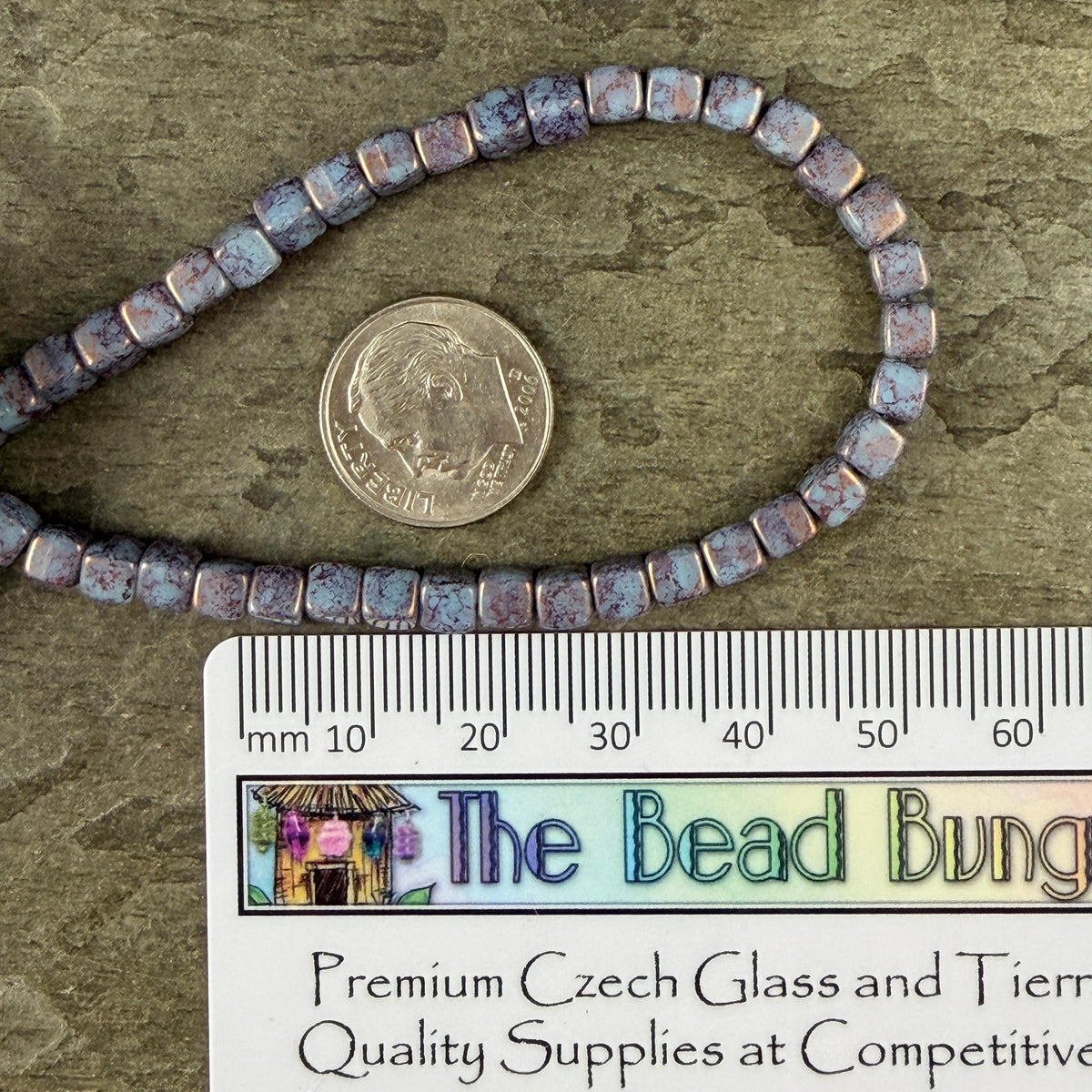 Czech Glass Beads - 4mm Cube Beads, Slate Blue with Purple Bronze Picasso (CUB/N-0822) * Qty. 40