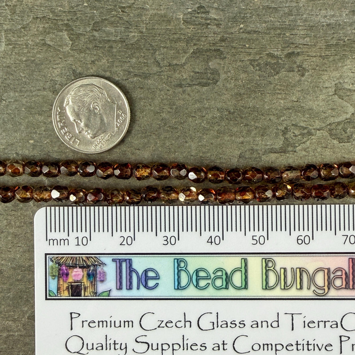 Czech Glass - 4mm Faceted Round Beads, Transparent Clear with Picasso (FP4/SM-T0003) * Qty 50