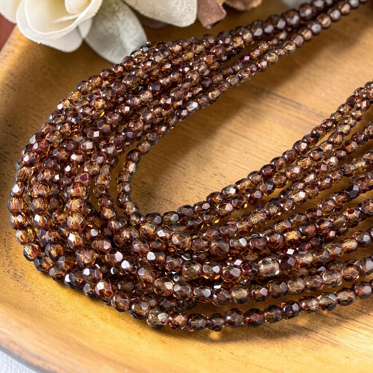 Czech Glass - 4mm Faceted Round Beads, Transparent Clear with Picasso (FP4/SM-T0003) * Qty 50