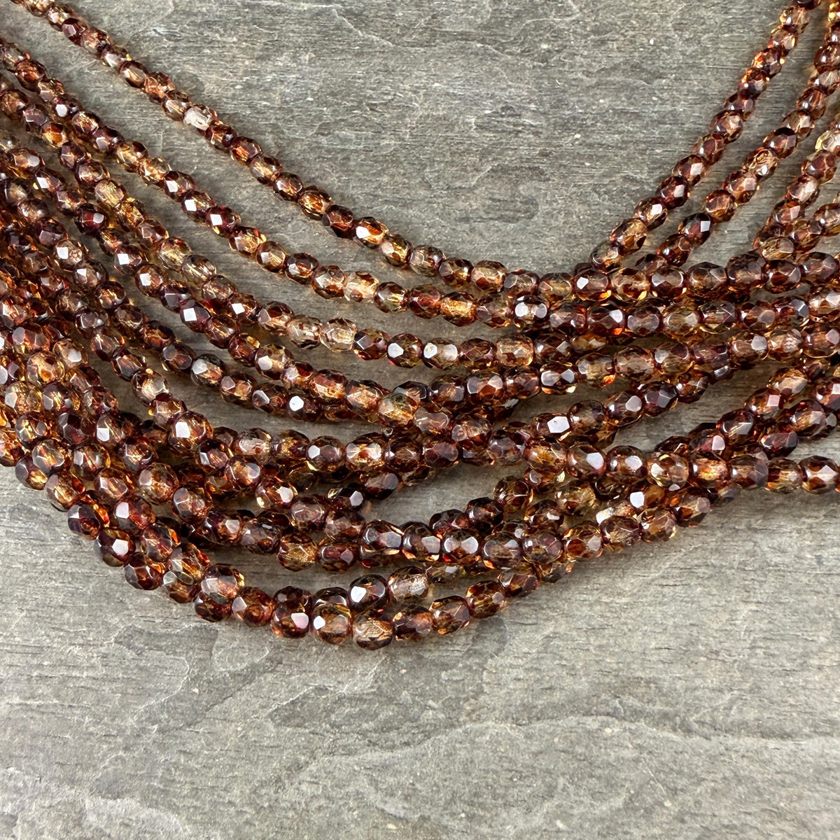 Czech Glass - 4mm Faceted Round Beads, Transparent Clear with Picasso (FP4/SM-T0003) * Qty 50