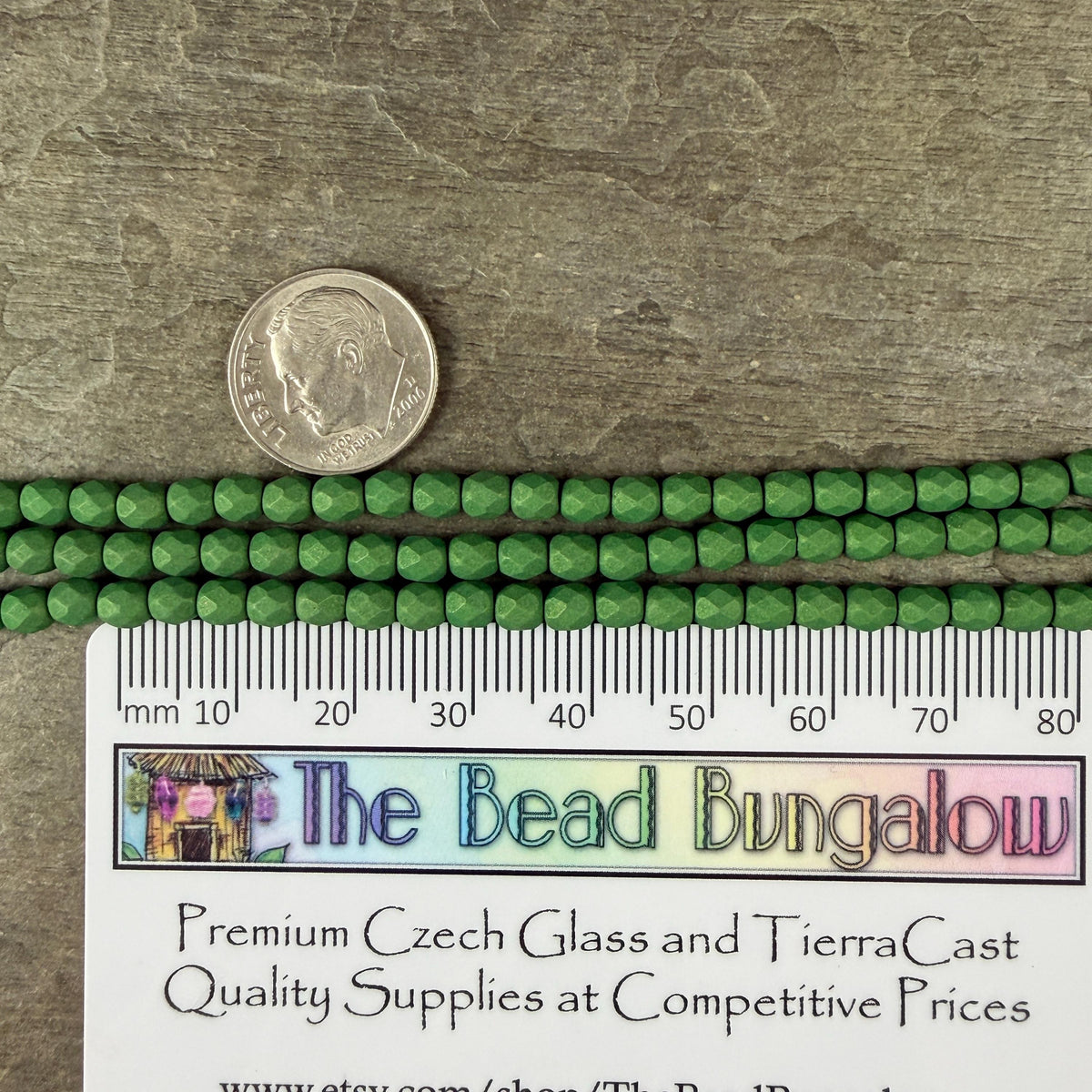 Czech Glass - 4mm Faceted Round Beads, Opaque Green Matte Finish (FP4/SM-29769) * Qty 50