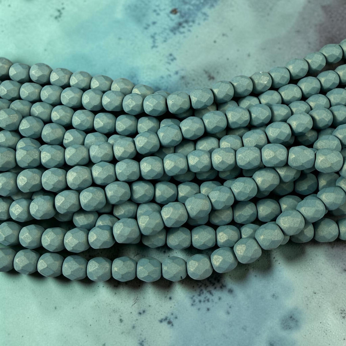 Czech Glass Beads - 6mm Faceted Round, Matte Finish Slate Blue (FP6/SM-29771) * 25 Beads