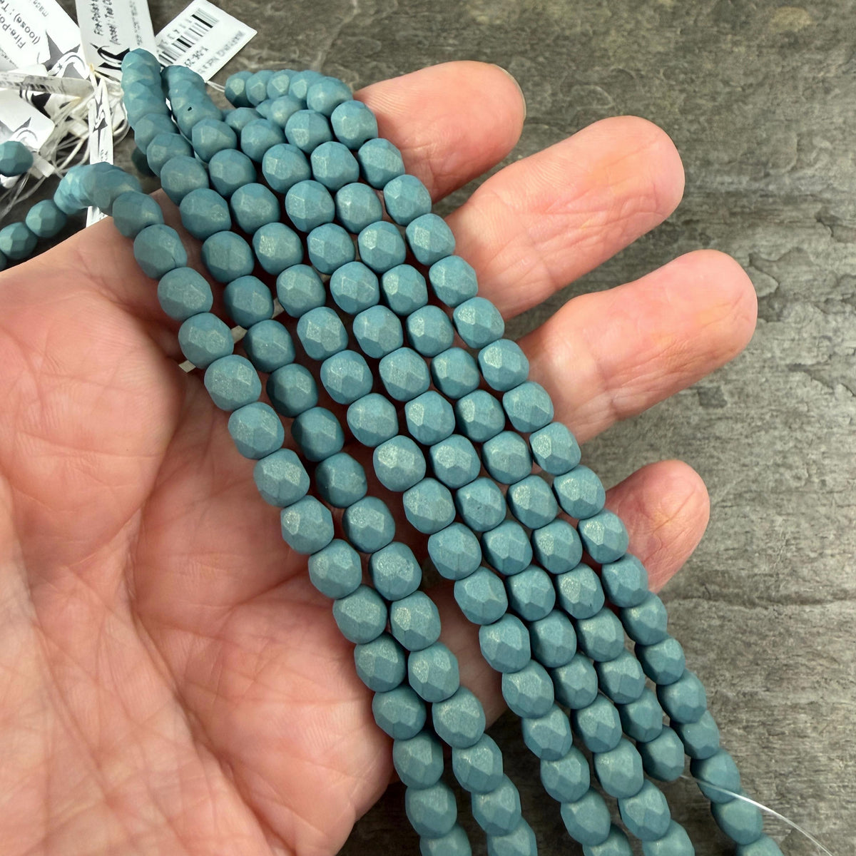 Czech Glass Beads - 6mm Faceted Round, Matte Finish Slate Blue (FP6/SM-29771) * 25 Beads