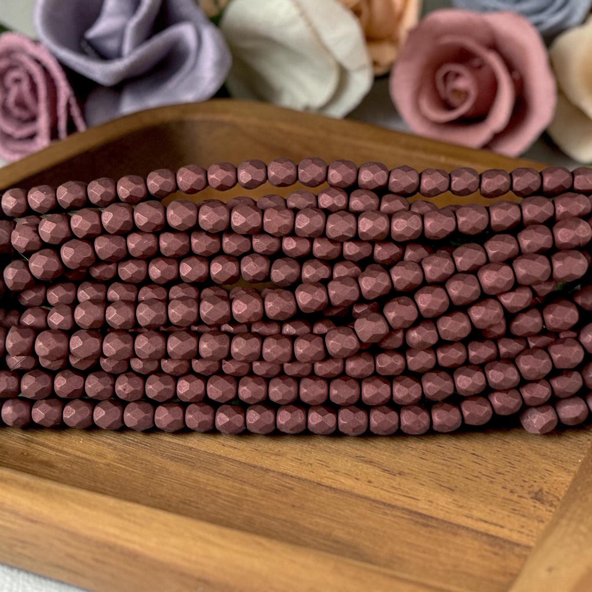 Czech Glass Beads - 6mm Faceted Round, Plum Berry Matte Finish (FP6/SM-29773) * 25 Beads