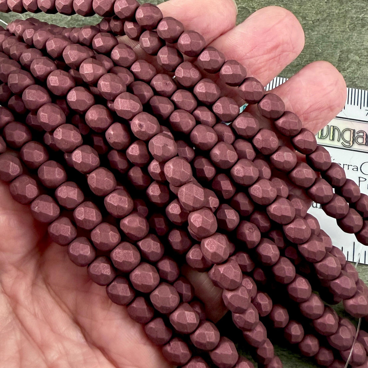 Czech Glass Beads - 6mm Faceted Round, Plum Berry Matte Finish (FP6/SM-29773) * 25 Beads