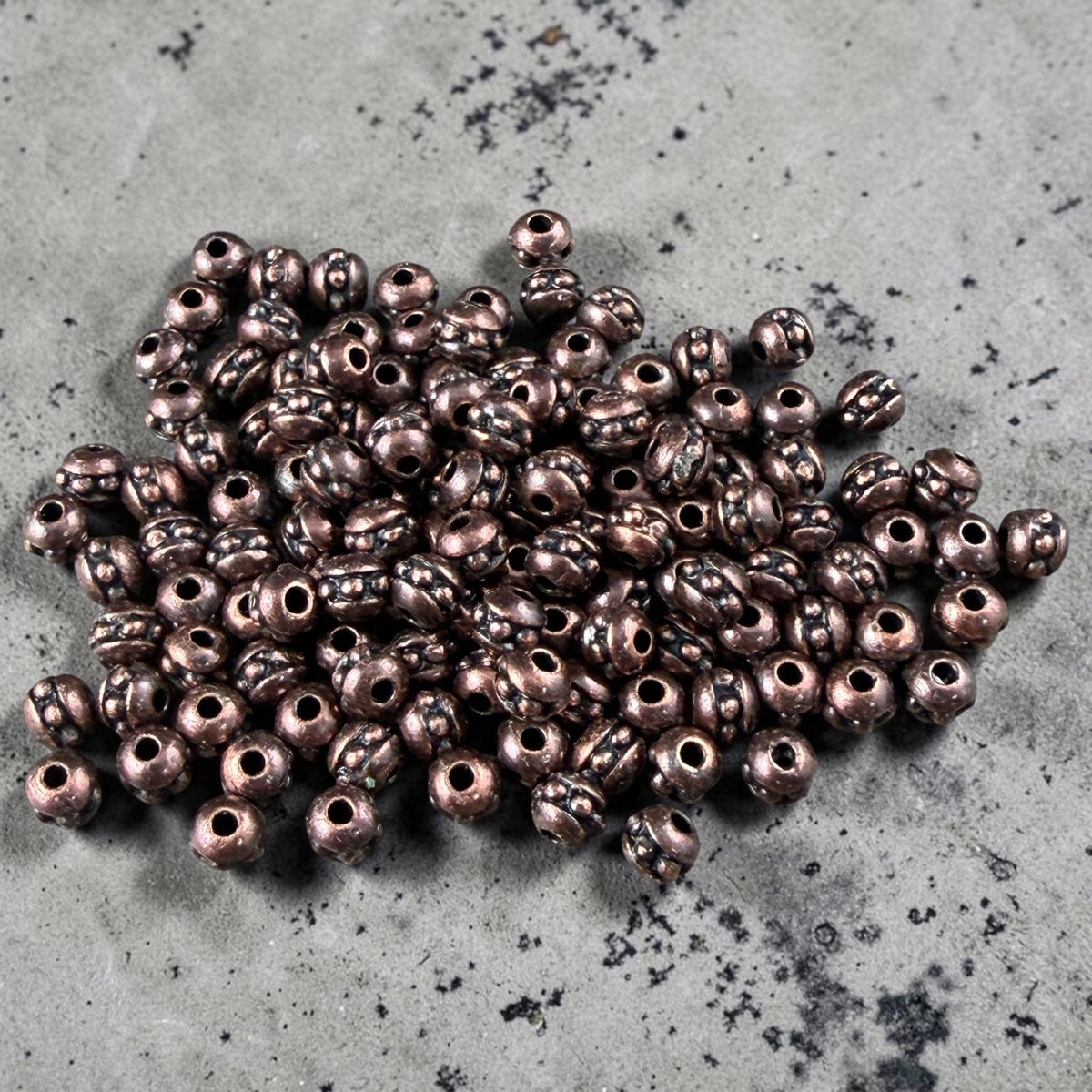TierraCast 3mm Round Beaded Spacer, Antiqued Copper Plated Seed Bead Size 8 (PF/406-87d) * Qty. 50
