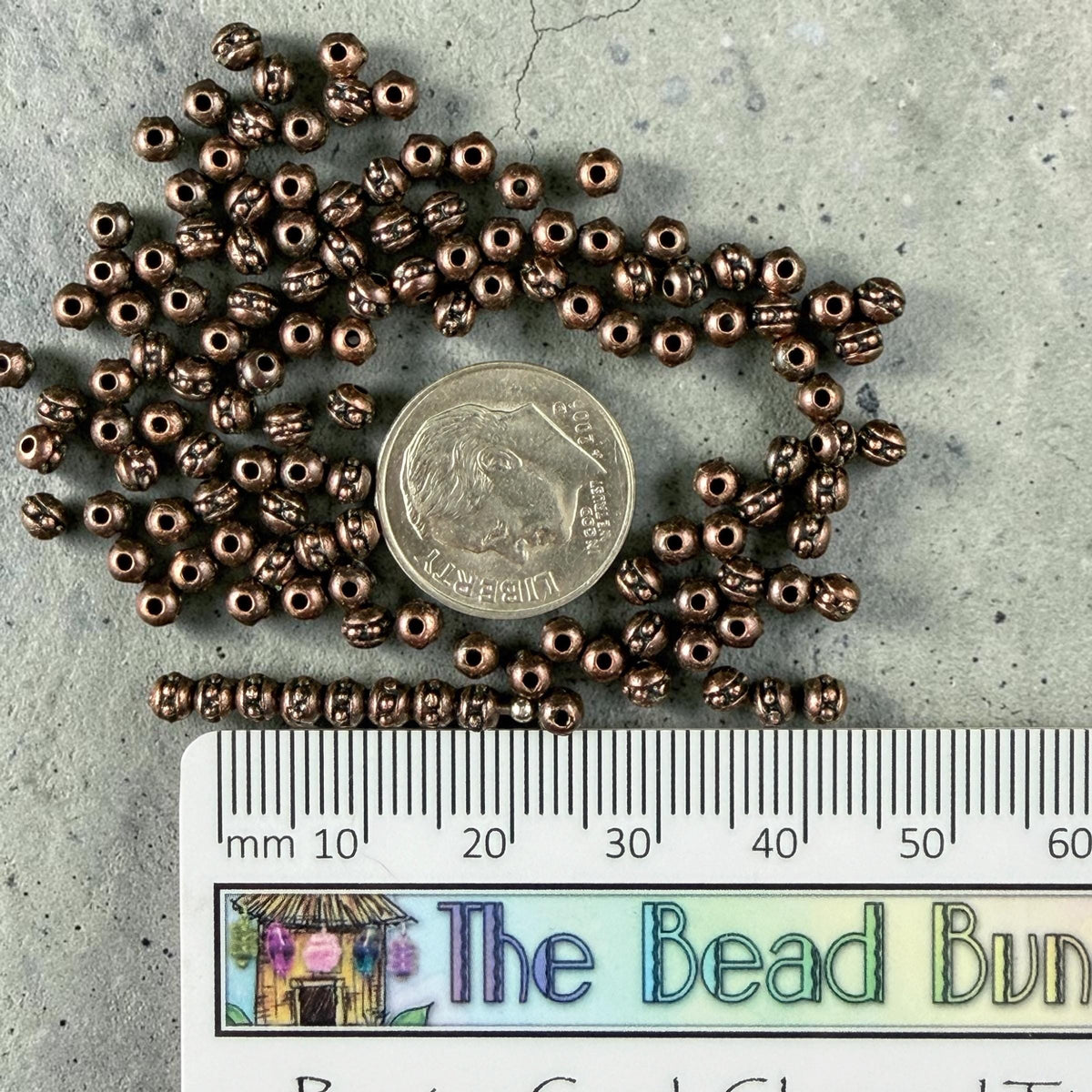 TierraCast 3mm Round Beaded Spacer, Antiqued Copper Plated Seed Bead Size 8 (PF/406-87d) * Qty. 50