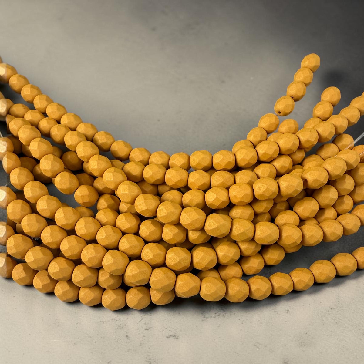 Czech Glass Beads - 6mm Faceted Round, Goldenrod, Matte Finish (FP6/SM-29777) * 25 Beads