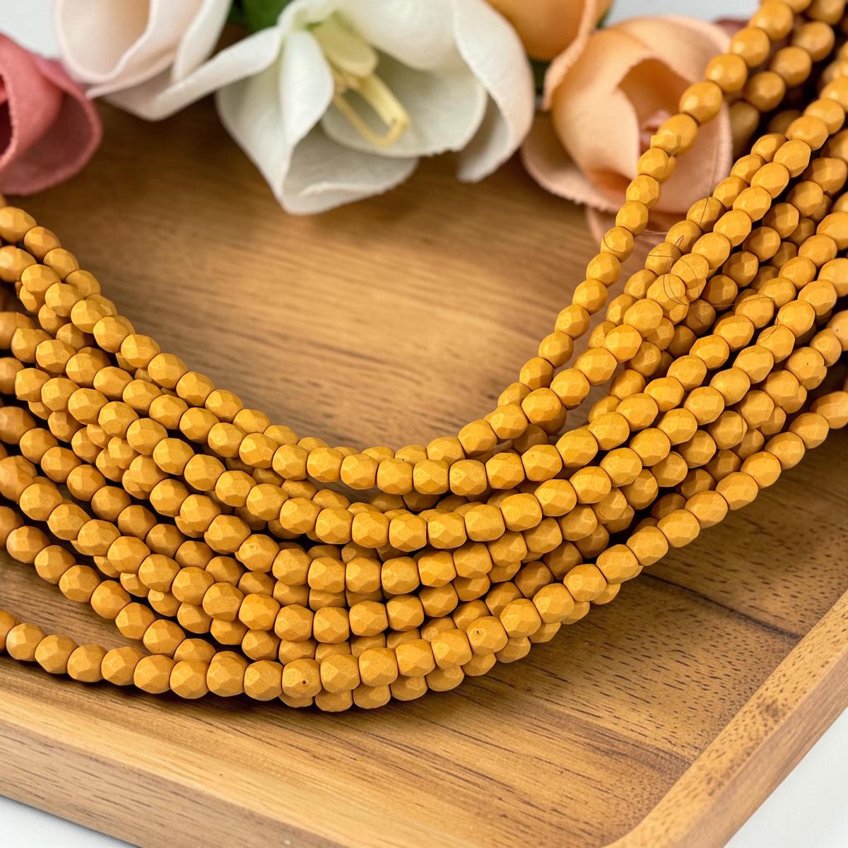 Czech Glass - 4mm Faceted Round Beads, Goldenrod Matte Finish (FP4/SM-29777) * Qty 50