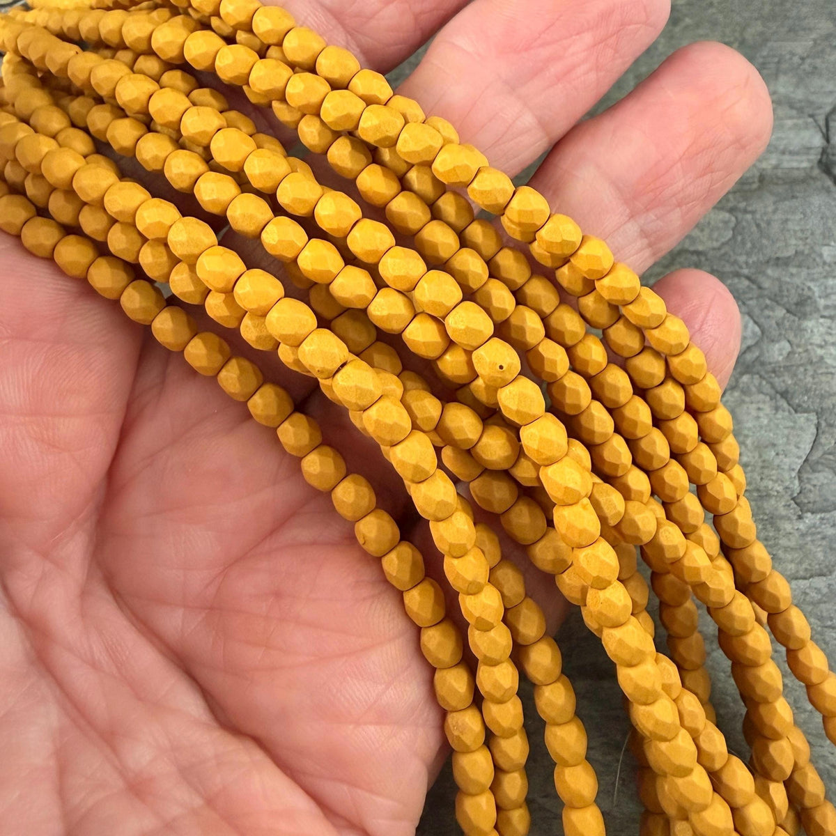 Czech Glass - 4mm Faceted Round Beads, Goldenrod Matte Finish (FP4/SM-29777) * Qty 50