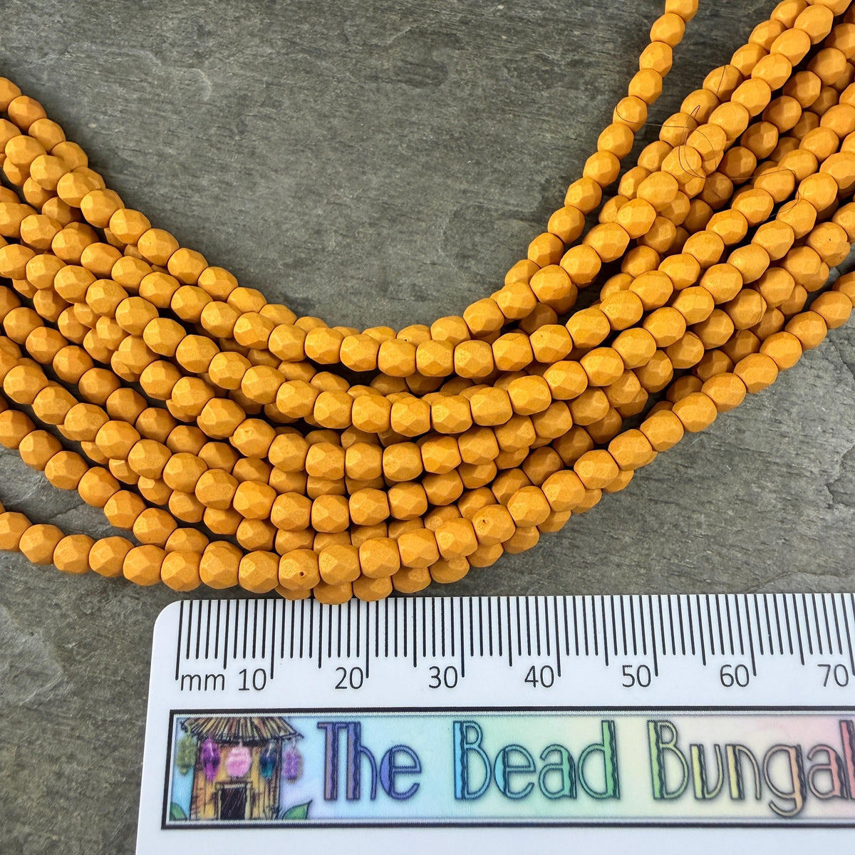Czech Glass - 4mm Faceted Round Beads, Goldenrod Matte Finish (FP4/SM-29777) * Qty 50