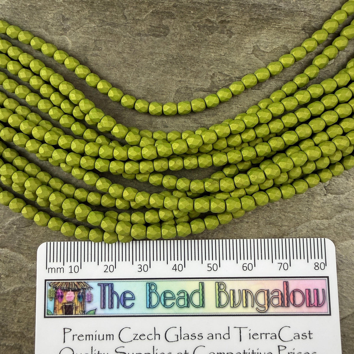 Czech Glass - 4mm Faceted Round Beads, Opaque Matte Olive Green (FP4/SM-29768) * Qty 50
