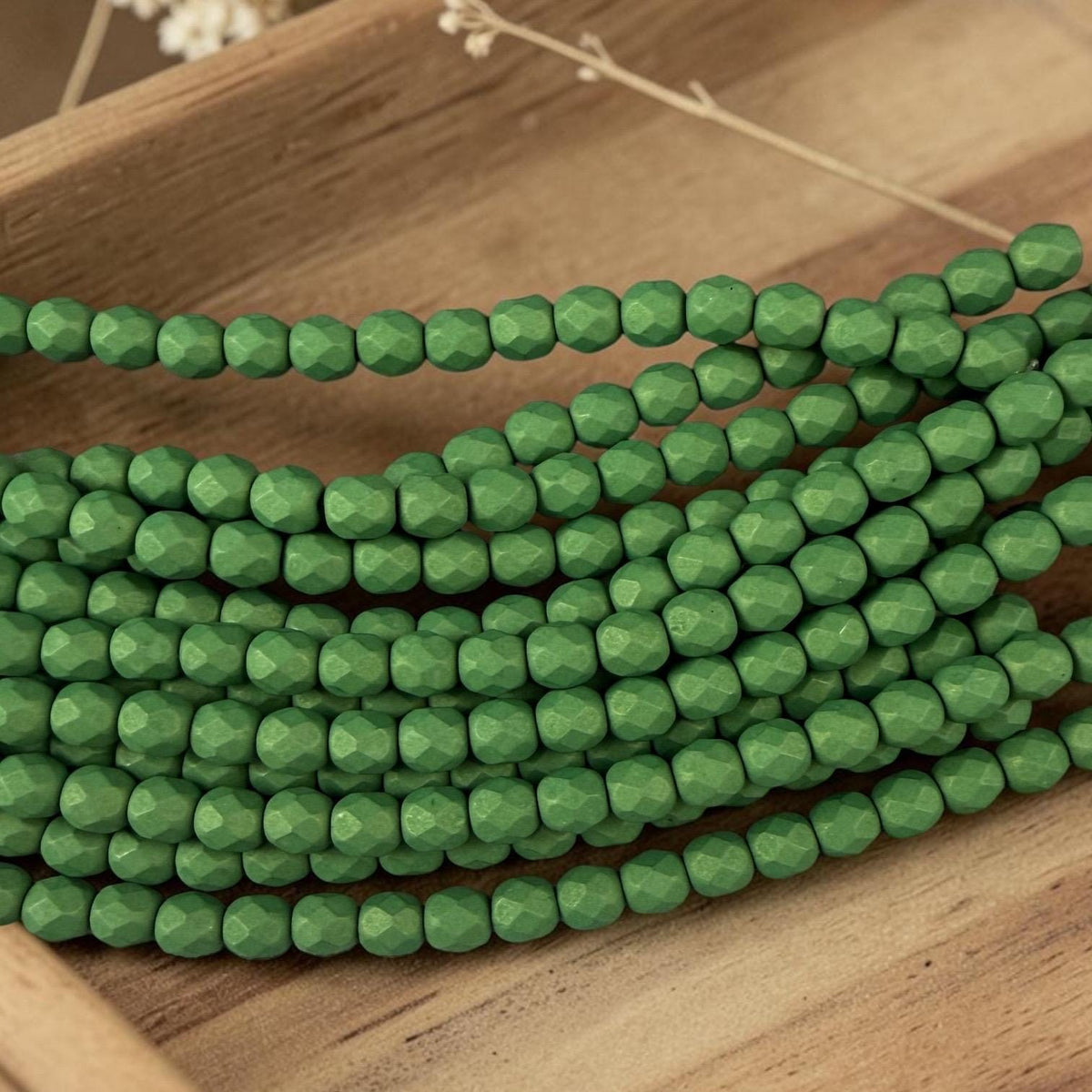 Czech Glass Beads - 6mm Faceted Round, Opaque Matte Green (FP6/SM-29769) * 25 Beads