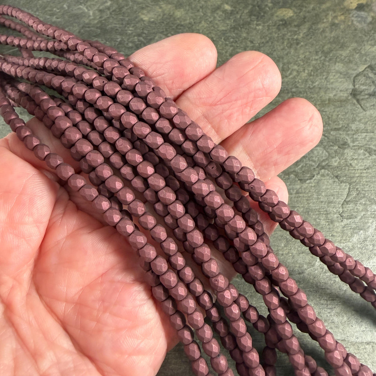 Czech Glass - 4mm Faceted Round Beads, Deep Wine Matte Finish (FP4/SM-29773) * Qty 50