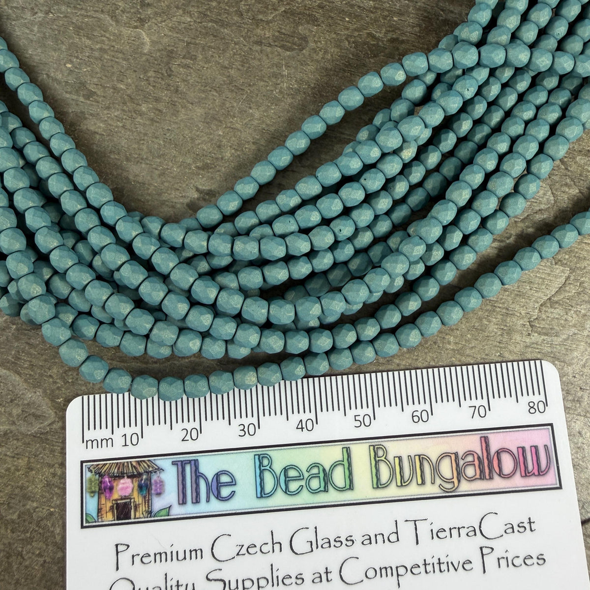 Czech Glass - 4mm Faceted Round Beads, Slate Blue Matte Finish (FP4/SM-29771) * Qty 50