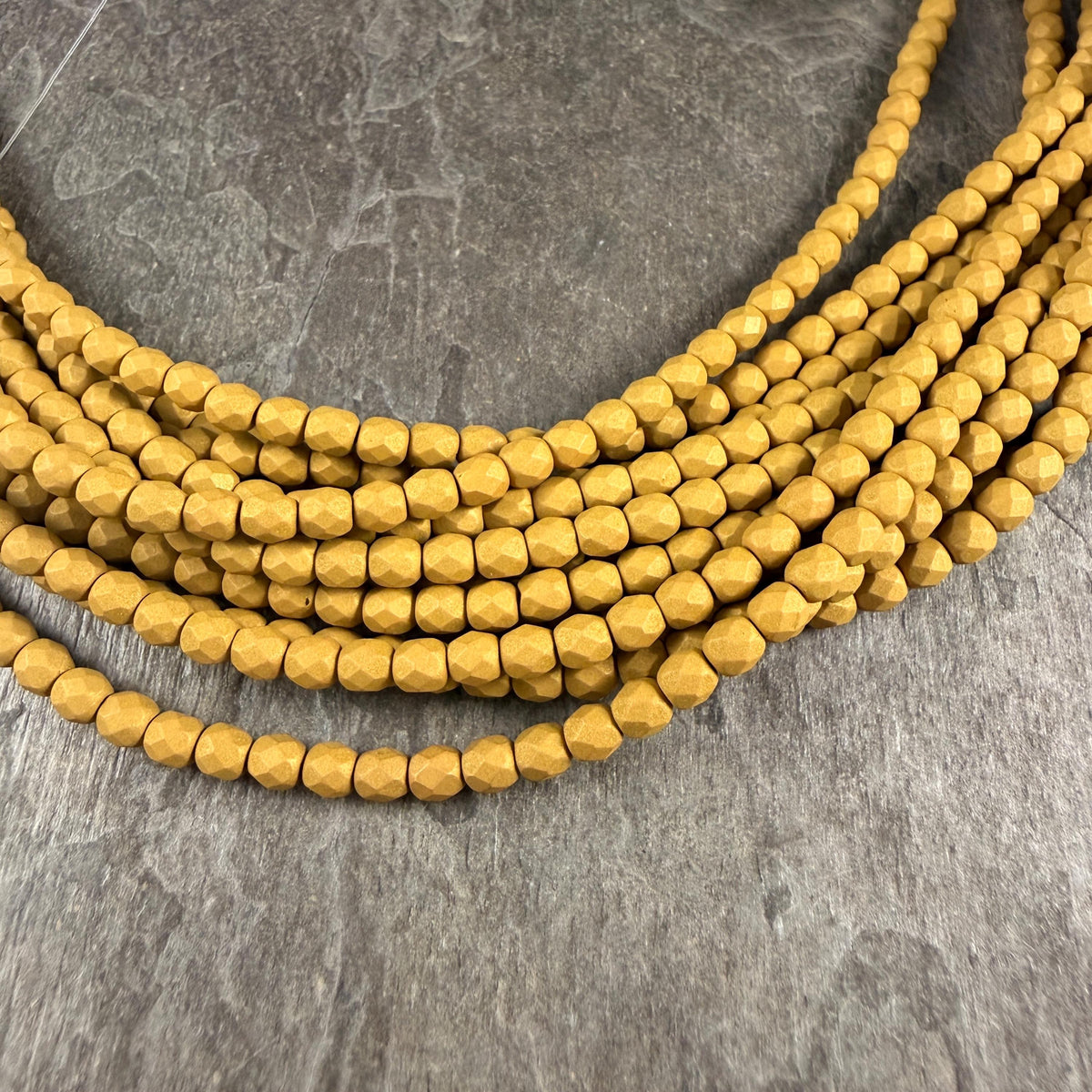 Czech Glass - 4mm Faceted Round Beads, Golden Olive Matte Finish (FP4/SM-29767) * Qty 50