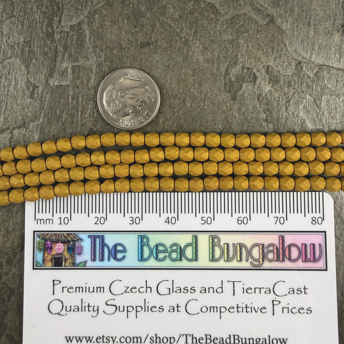 Czech Glass - 4mm Faceted Round Beads, Golden Olive Matte Finish (FP4/SM-29767) * Qty 50