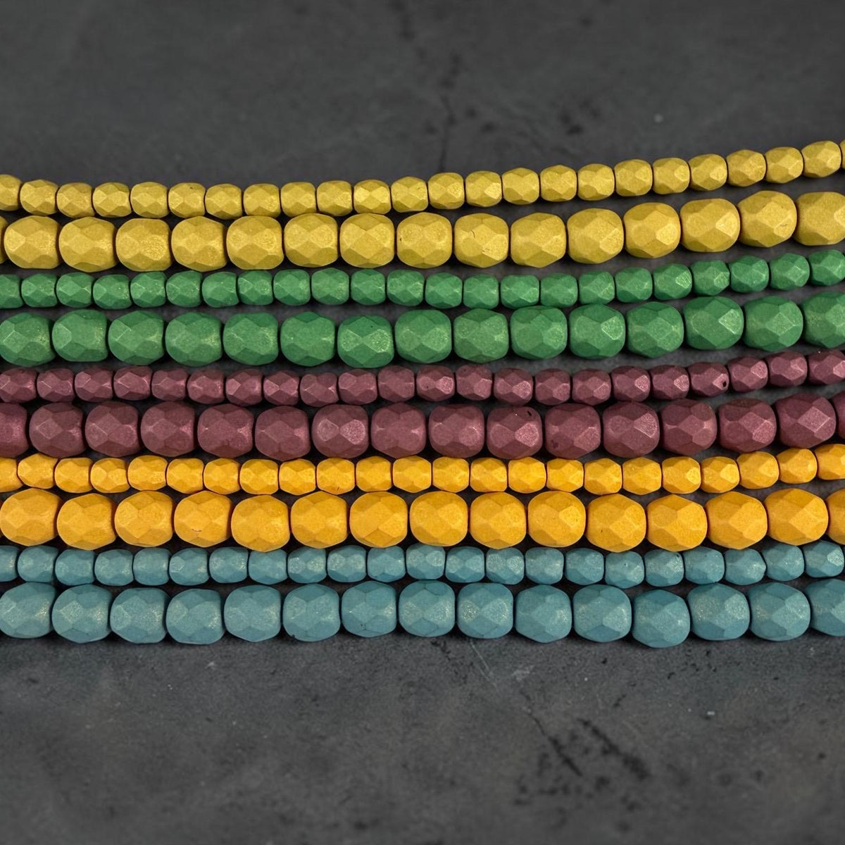 Czech Glass - 4mm Faceted Round Beads, Golden Olive Matte Finish (FP4/SM-29767) * Qty 50